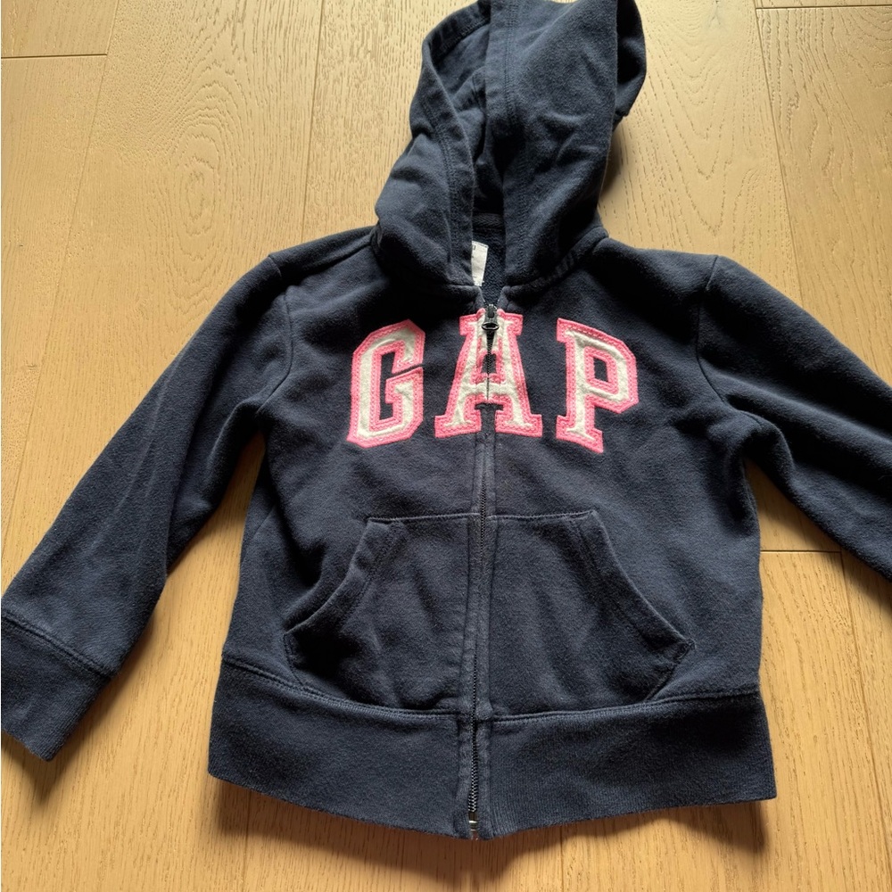 GAP Kids Dark Blue Hoodie with Pink Lettering